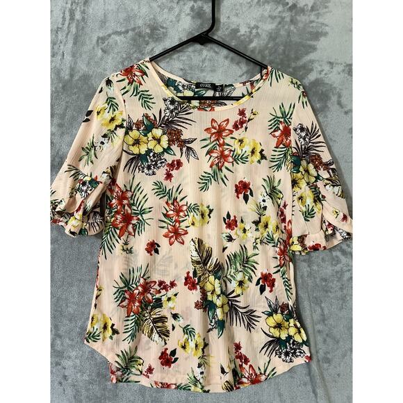 Cure Tropical Lightweight Blouse Tropical Peach Womens Sz S Bell Sleeves - Picture 1 of 6